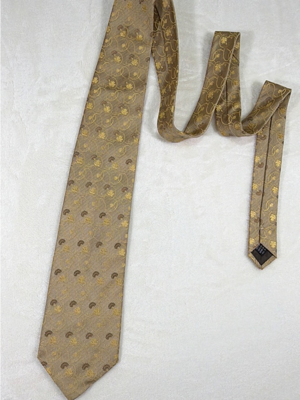 Dormeuil Men's Floral Silk Tie Beige Gold‎ Brown Woven Jaquard Classic One Size